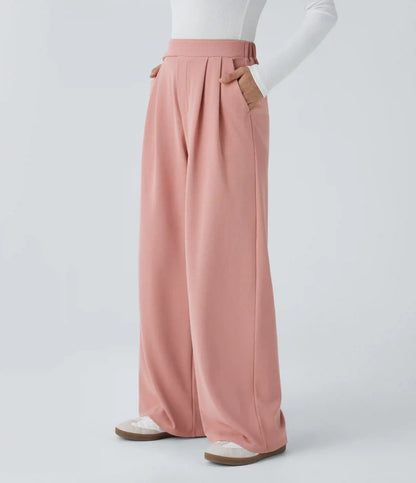 High Waisted Pocket Wide Leg Baggy Waffle Casual Pants