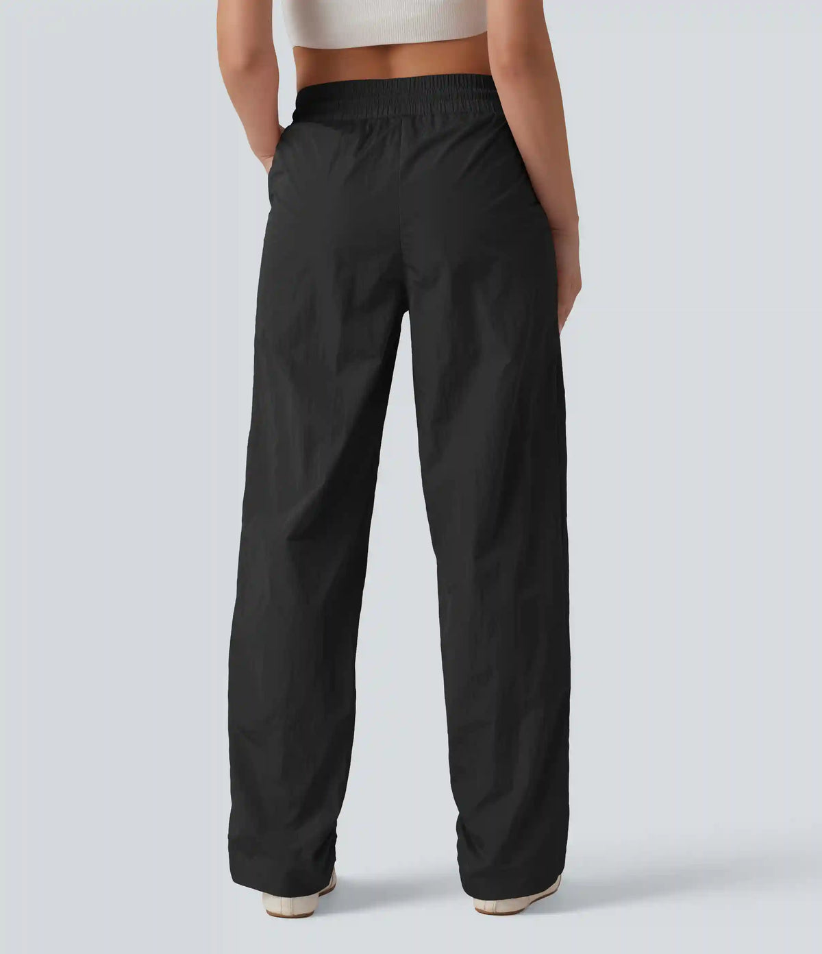 High Waisted Drawstring Studded Straight Leg Casual Pants with Pockets