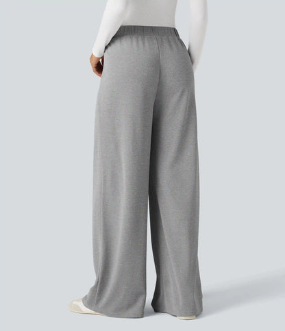 High Waisted Pocket Wide Leg Baggy Waffle Casual Pants