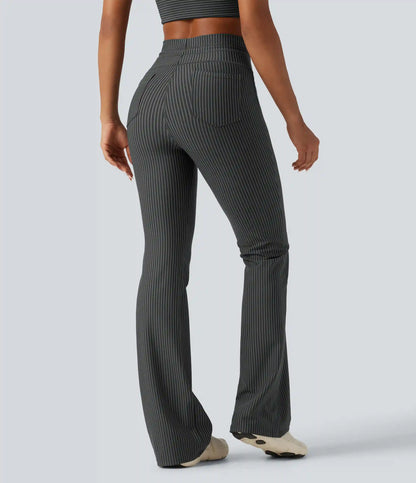 High Waisted Drawstring Stripe Flare Yoga Pants with Pockets