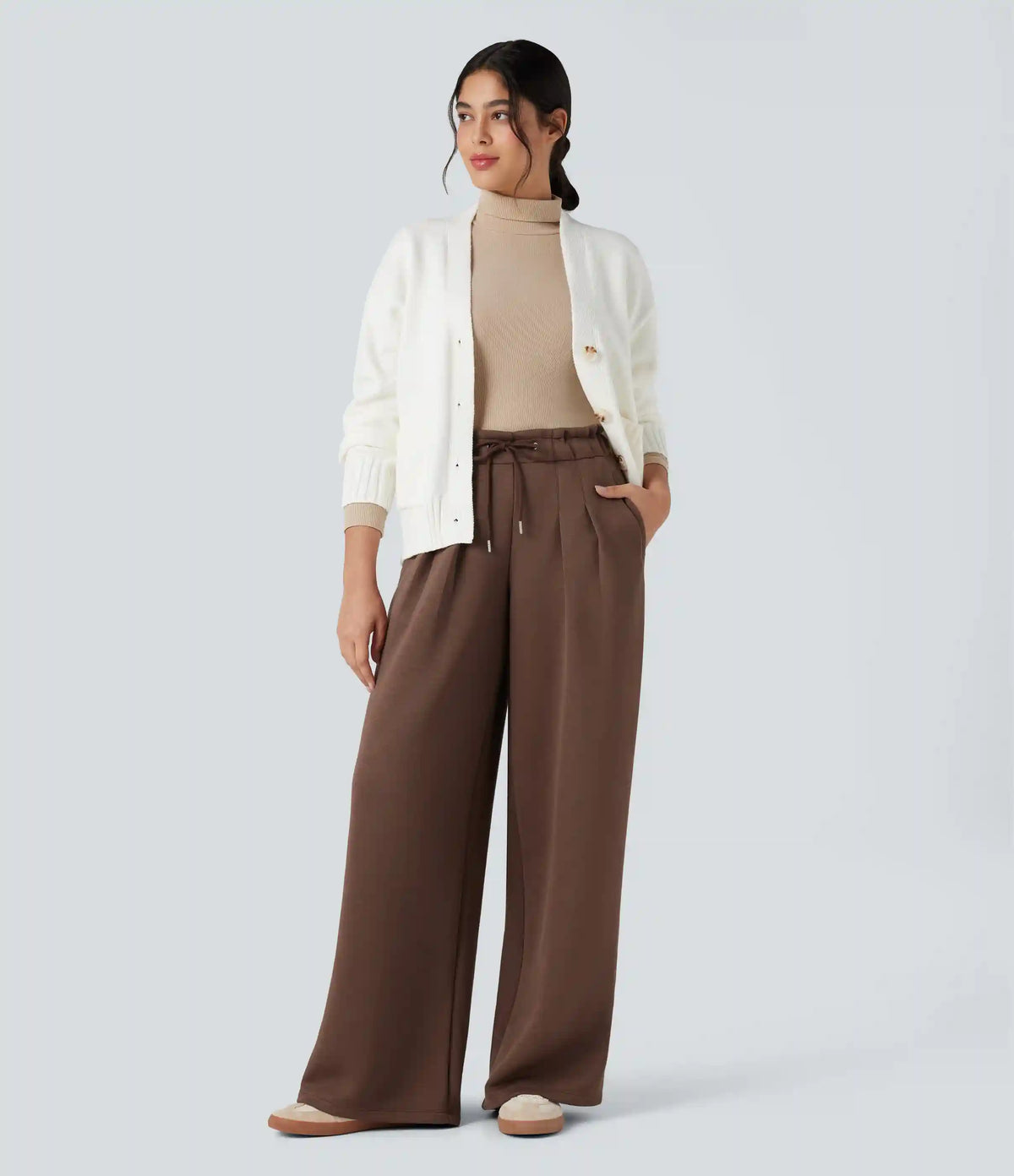 SpacerTek™ Paper Bag High Waisted Drawstring Casual Baggy Pants with Pockets