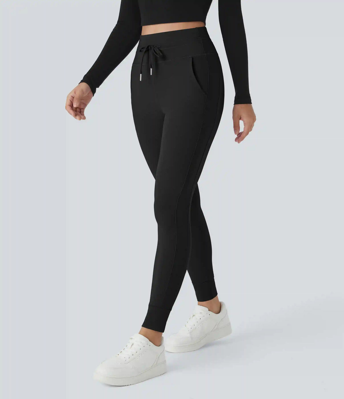 SoftlyZero™ Plush High Waisted Drawstring Pocket Plain Full Length Joggers