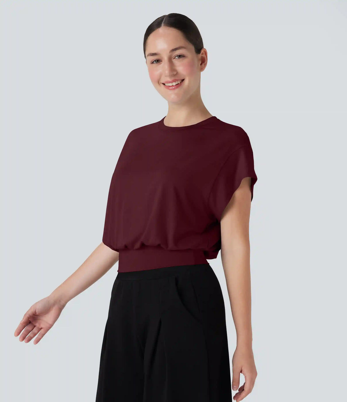 Round Neck Short Batwing Sleeve Work T-Shirt