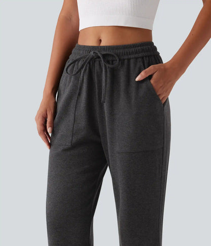 Mid Rise Drawstring Bootcut Work Pants with Pockets