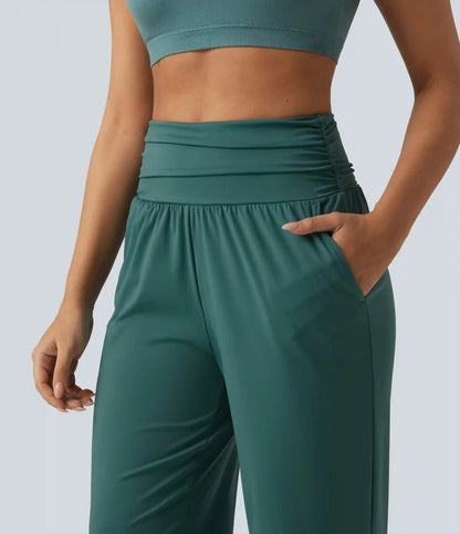 High Waisted Ruched Running Joggers with Pockets