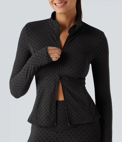 Halara UltraSculpt™ Stand Collar Long Sleeve Thumb Hole Pleated Polka Dot Yoga Jacket with Pockets