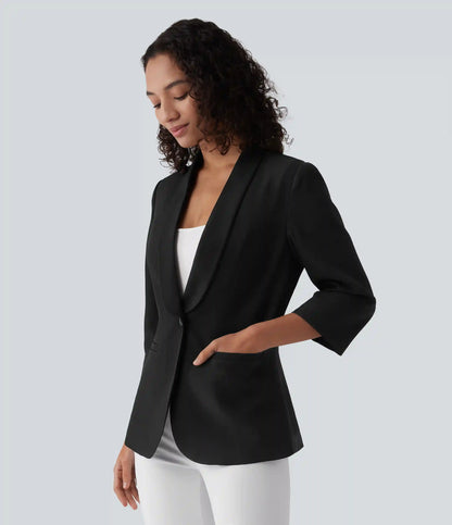 Shawl Collar 3/4 Sleeve Work Blazer with Pockets