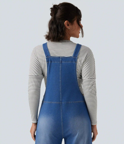 Halara Flex™ V Neck Sleeveless Barrel Leg Denim Casual Overalls with Pockets