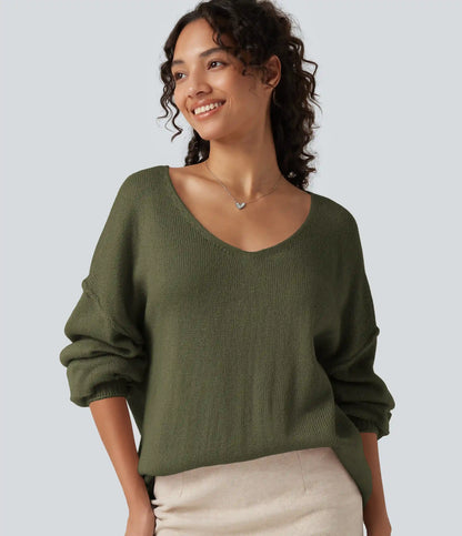 V Neck Long Sleeve Casual Sweater