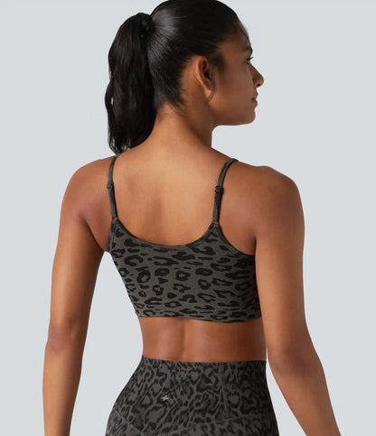 OneForm Seamless Flow Leopard Print Adjustable Straps Ruched Built-in Bra Yoga Sports Bra