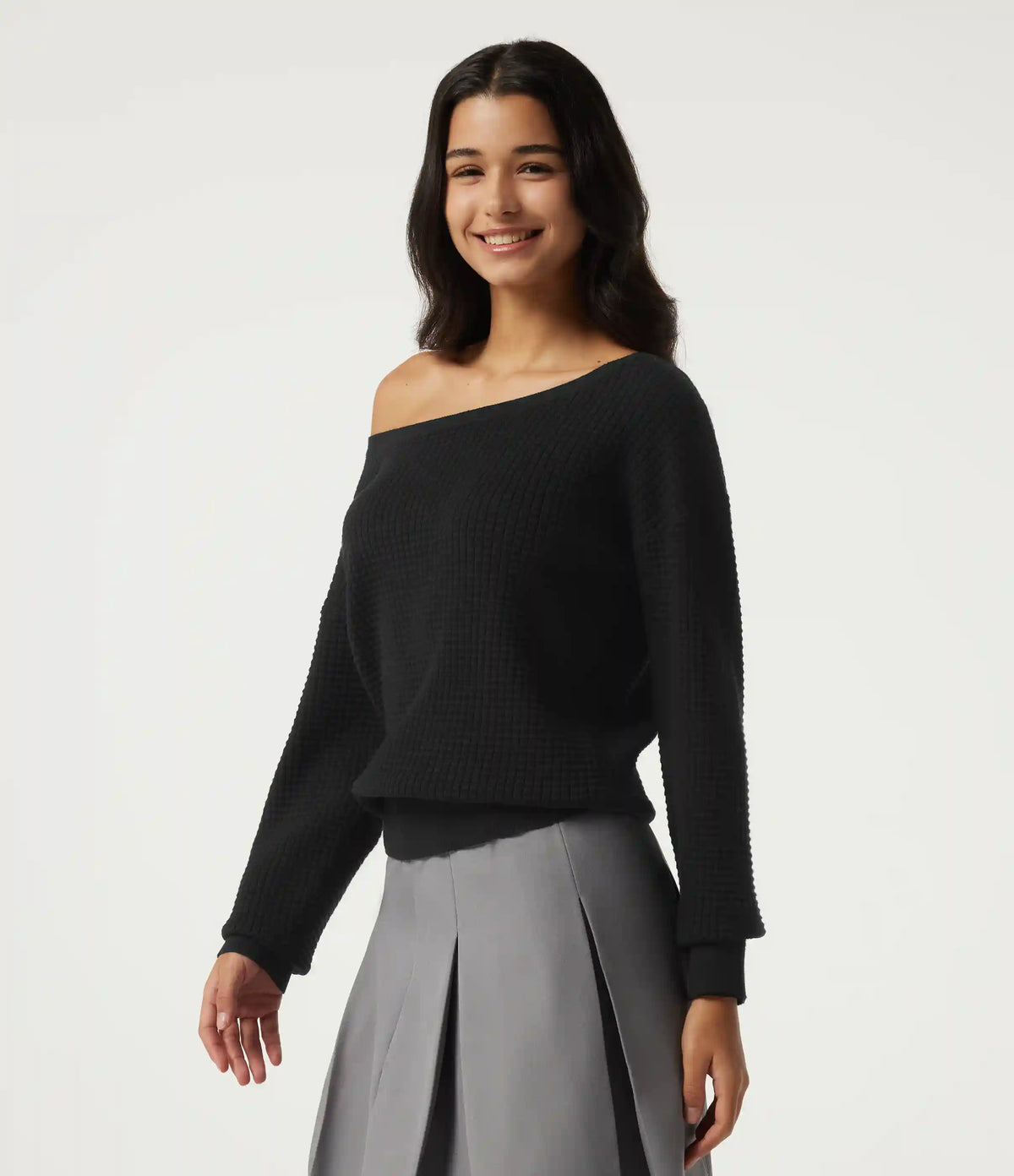 Long Sleeve Waffle Casual Sweater
