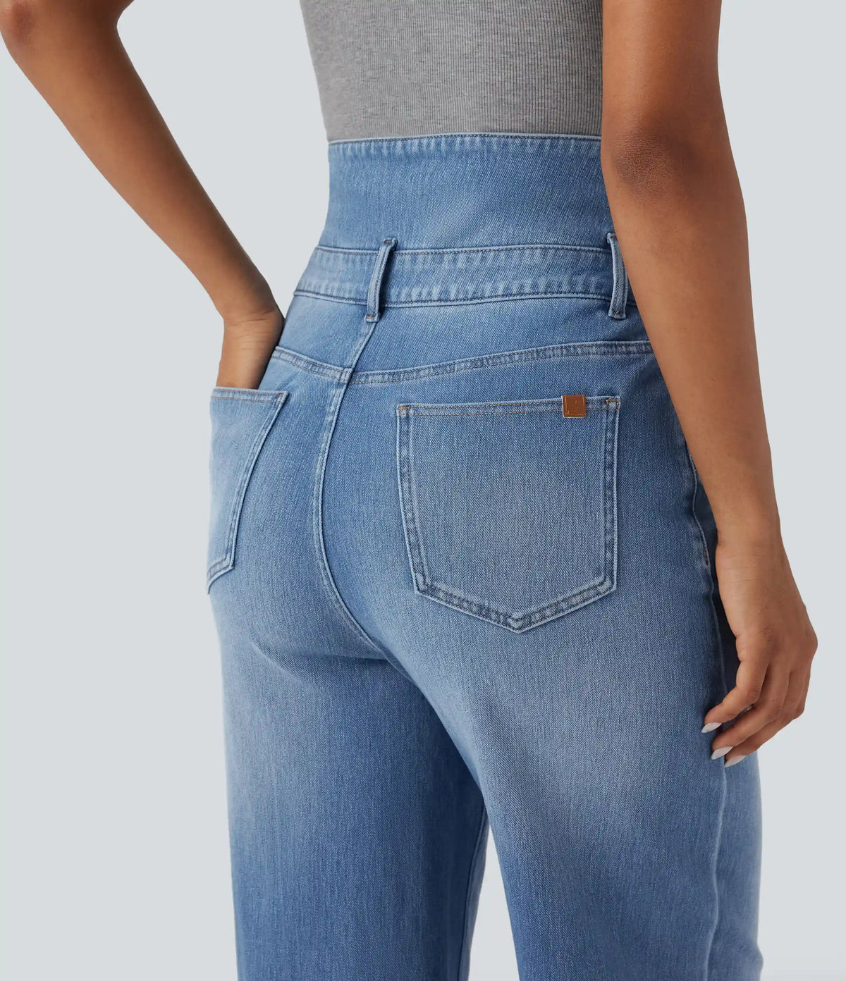 Halara Flex™ Foldover High Waisted Straight Leg Casual Jeans with Pockets