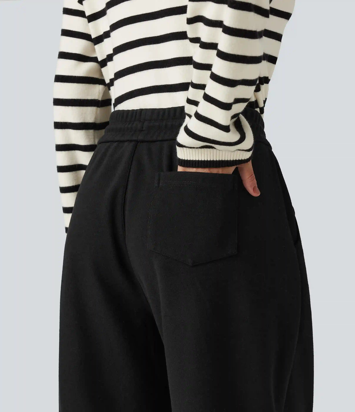 High Waisted Drawstring Barrel Leg Casual Pants with Pockets
