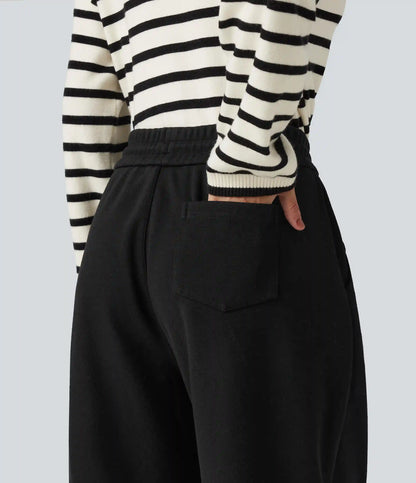 High Waisted Drawstring Barrel Leg Casual Pants with Pockets