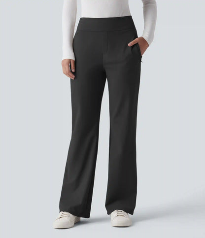 Mid Rise Fleece Work Flare Pants with Zip Pockets
