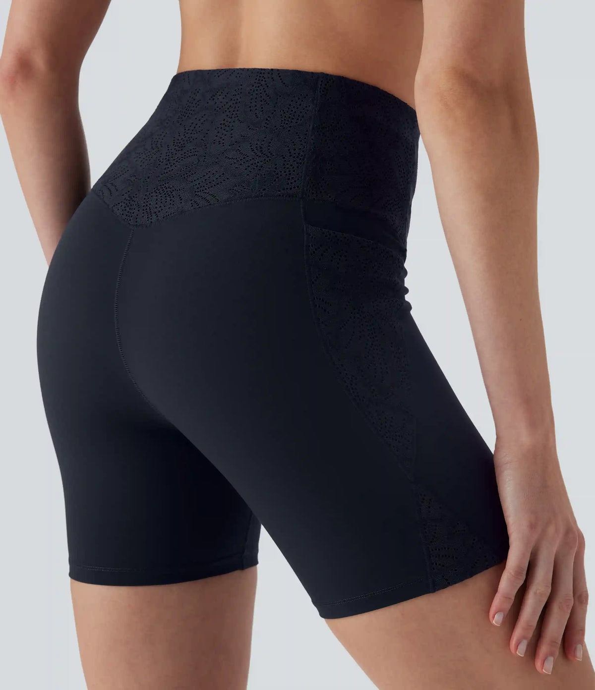 Halara UltraSculpt™ High Waisted Tummy Control Contrast Lace Training Biker Shorts 5'' with Pockets