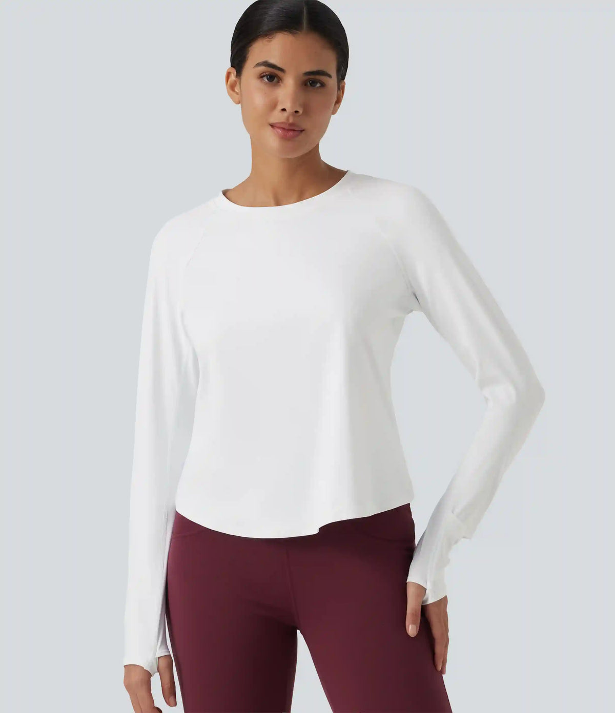 SoftlyZero™ Airy Quick Dry Round Neck Raglan Long Sleeve Mesh Back Crossover Yoga Sports Top with Thumb Holes
