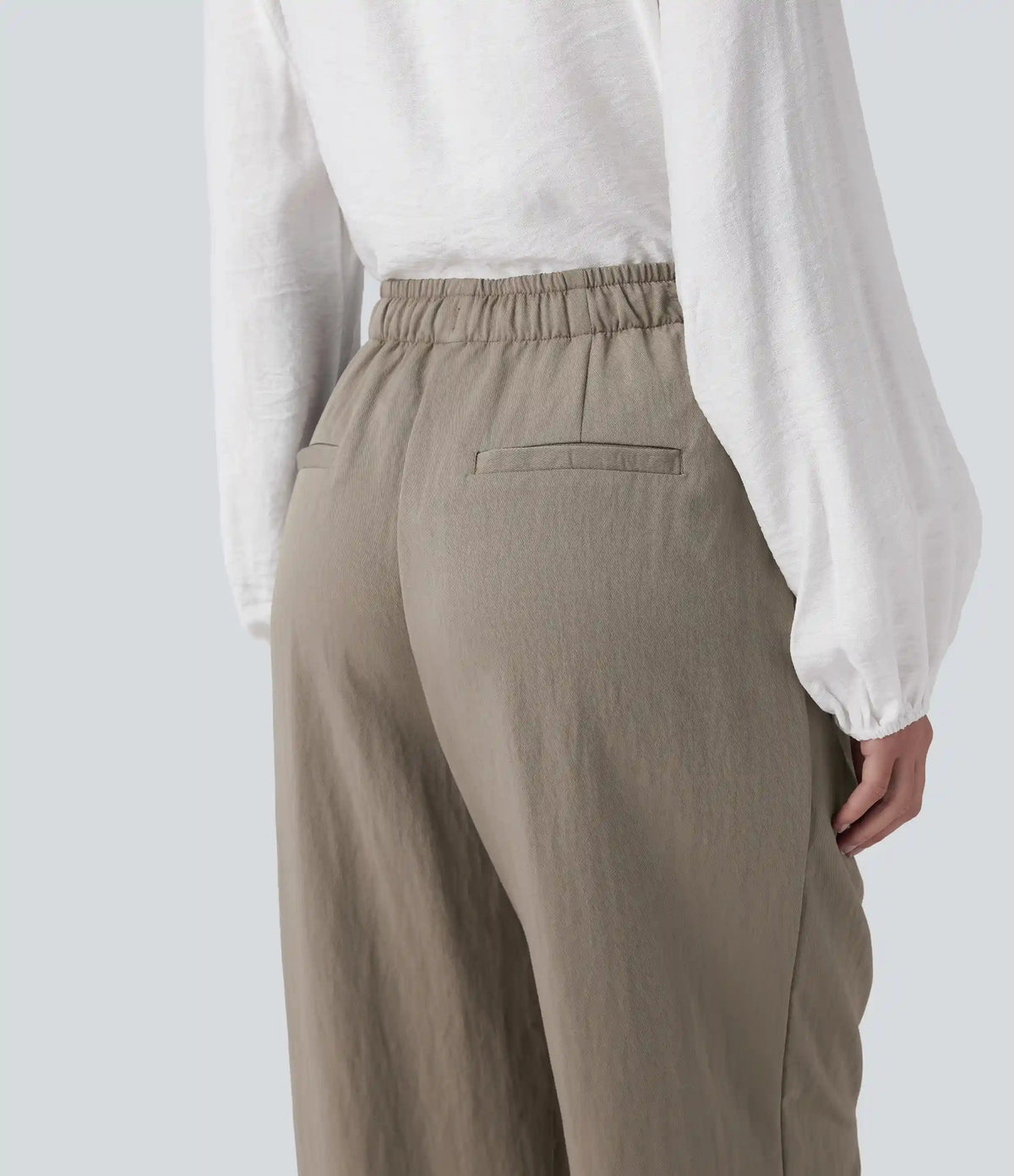 High Waisted Drawstring Straight Leg Work Pants with Pockets