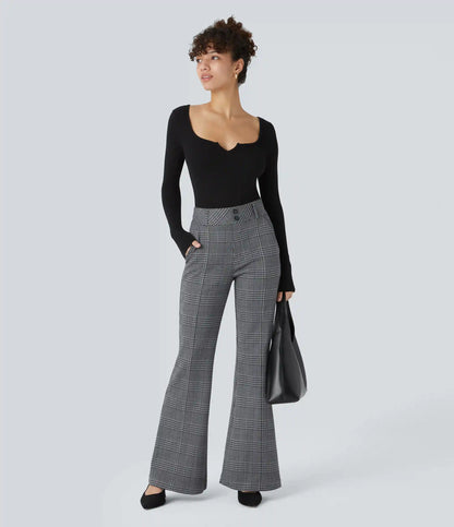 Halara Flex™ High Waisted Decorative Pocket Houndstooth Plaid Work Flare Pants