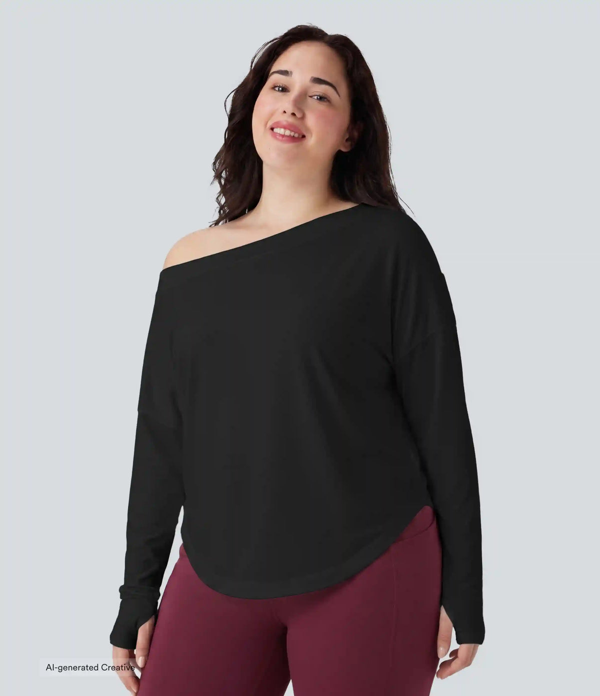 Plus Size One Shoulder Long Sleeve Thumb Hole Curved Hem High Low Quick Dry Yoga Sports Top