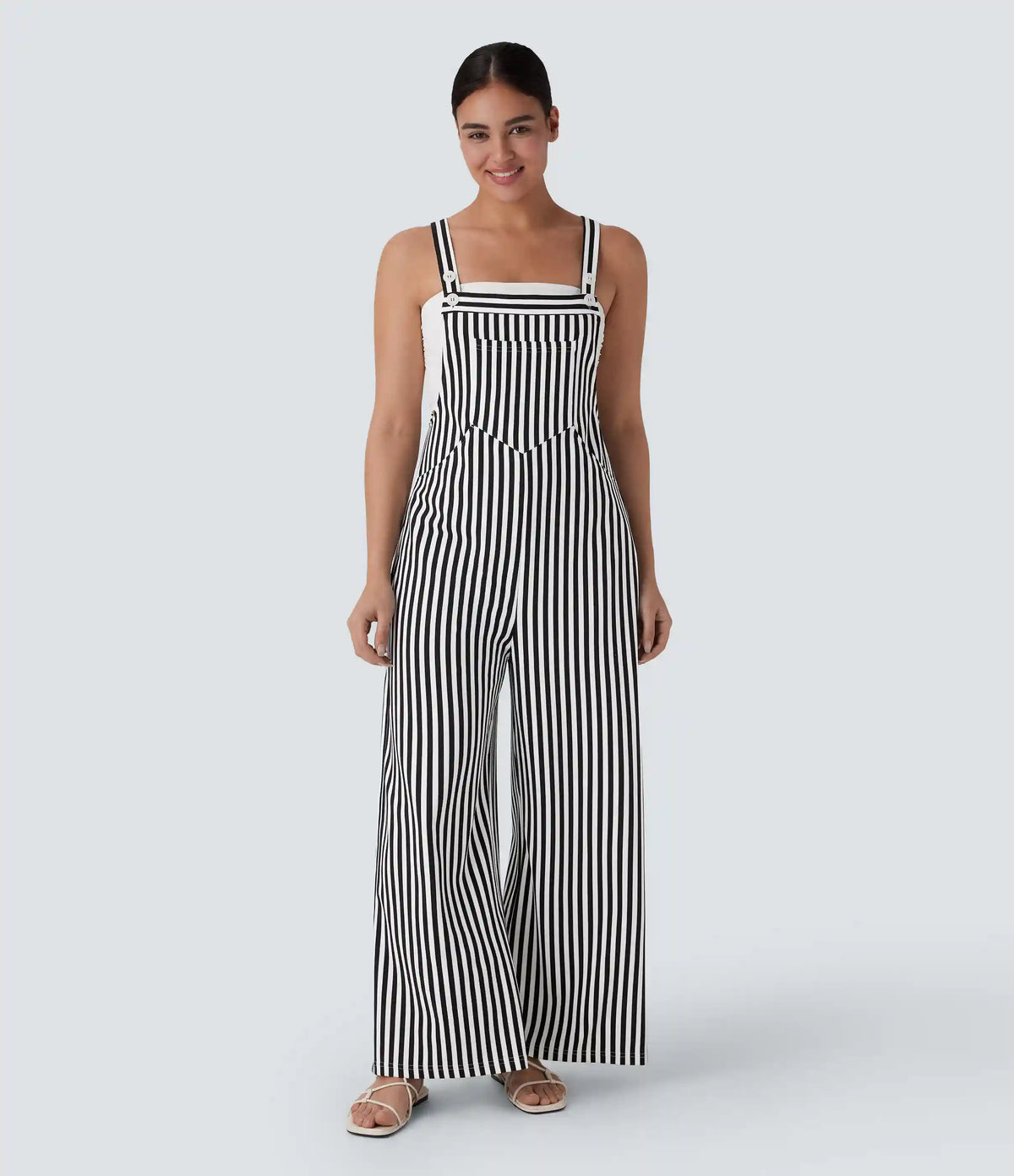 Pockets Stripe Waffle Overalls