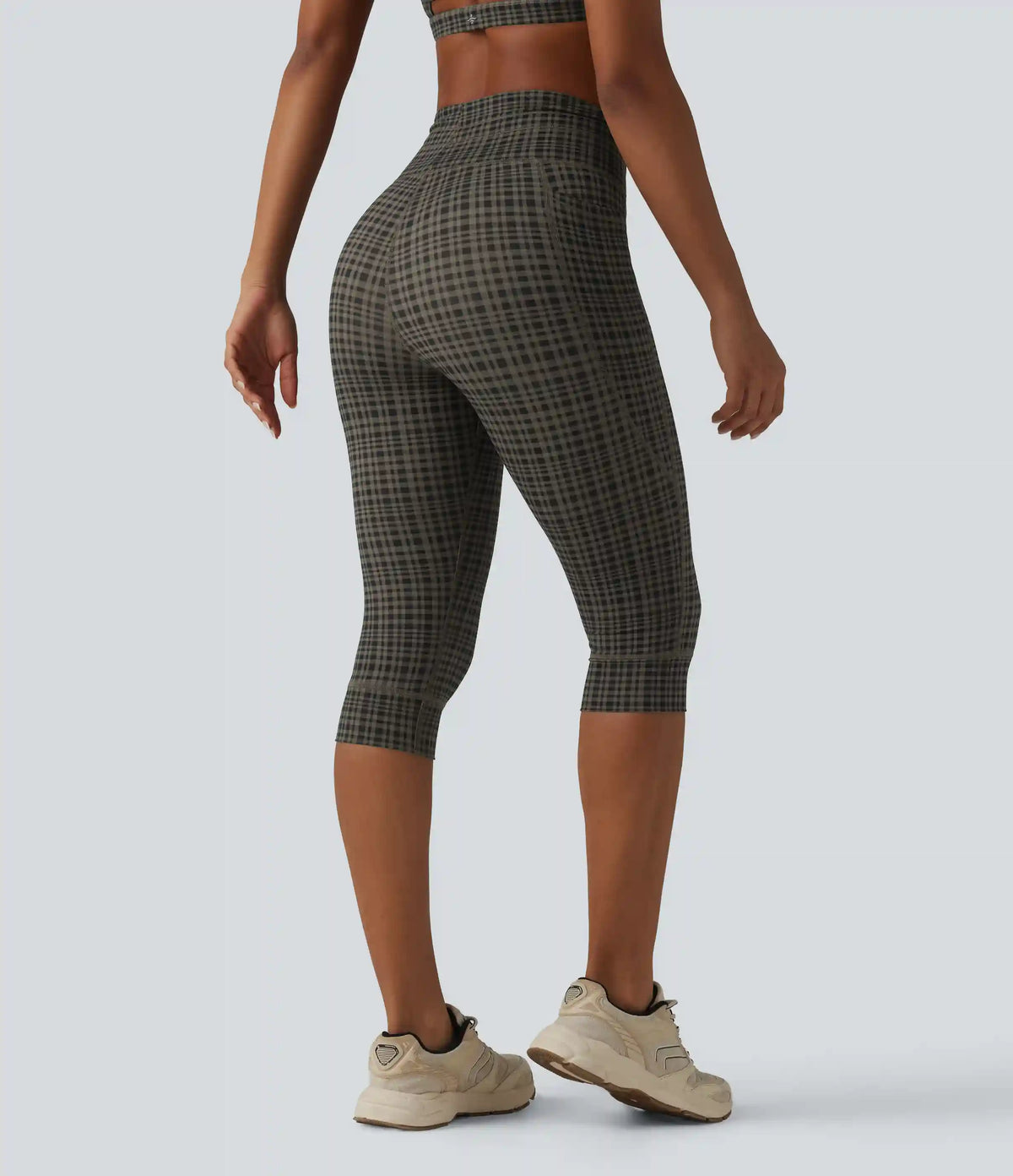 Halara UltraSculpt™ Check Plaid Print High Waisted Drawstring Yoga Pedal Pushers Leggings with Pockets