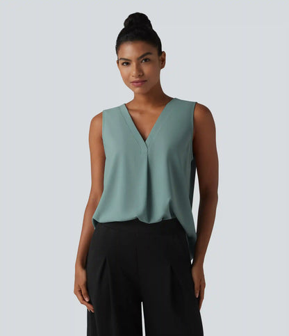 Wrinkle Recovery V Neck Sleeveless Oversized Work Blouse
