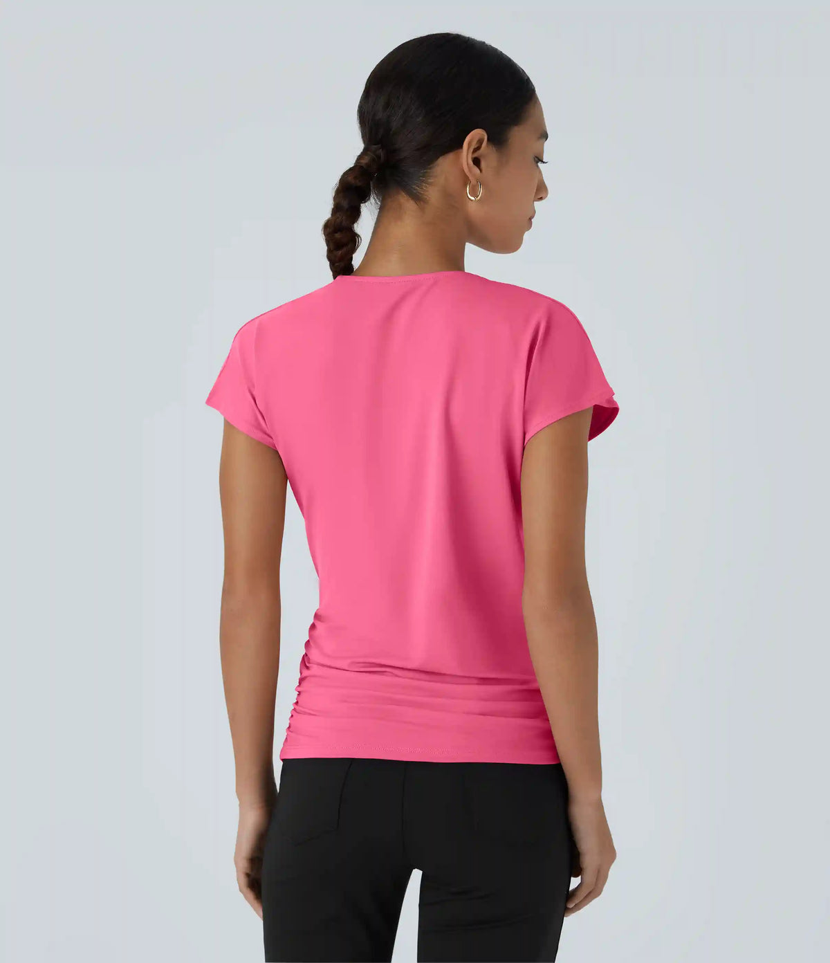 V Neck Cap Sleeve Crossover Ruched Solid Work Blouse