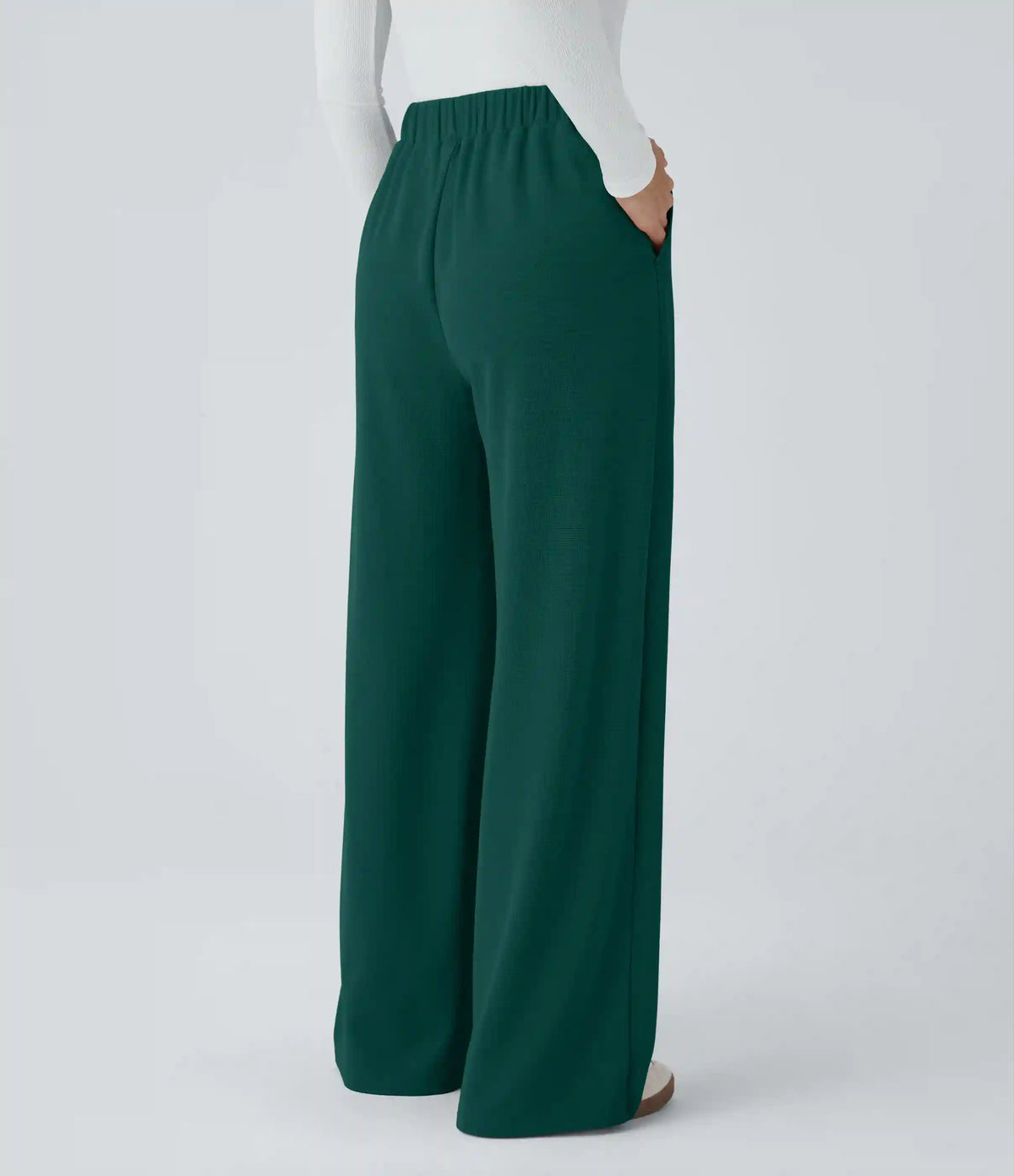 High Waisted Pocket Wide Leg Baggy Waffle Casual Pants