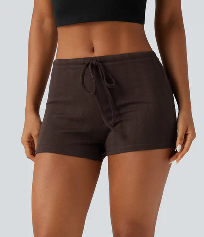 Low Rise Drawstring Skinny Casual Shorts 3"