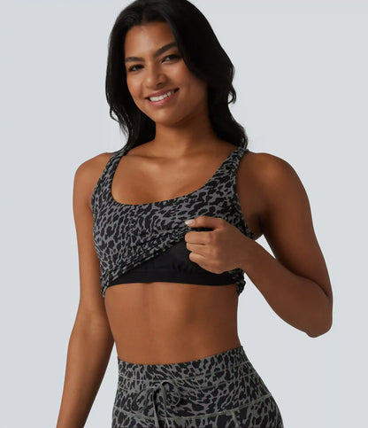 Halara UltraSculpt™ Leopard Print U Neck Built-in Bra Cut Out Cropped Yoga Tank Top