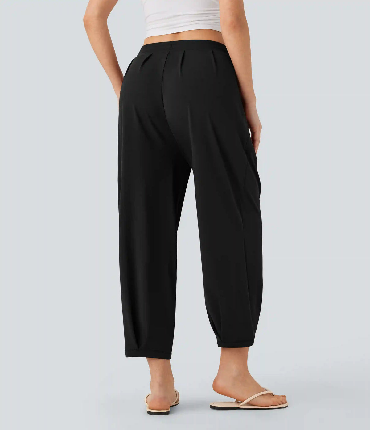 Mid Rise Drawstring Casual Tapered Pants with Pockets
