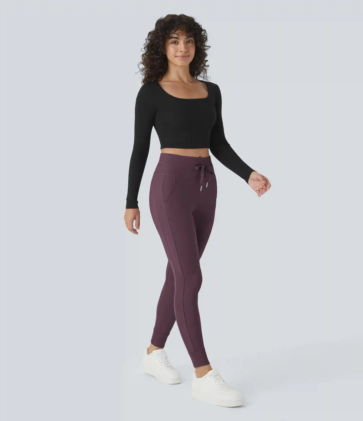 SoftlyZero™ Plush High Waisted Drawstring Pocket Plain Full Length Joggers