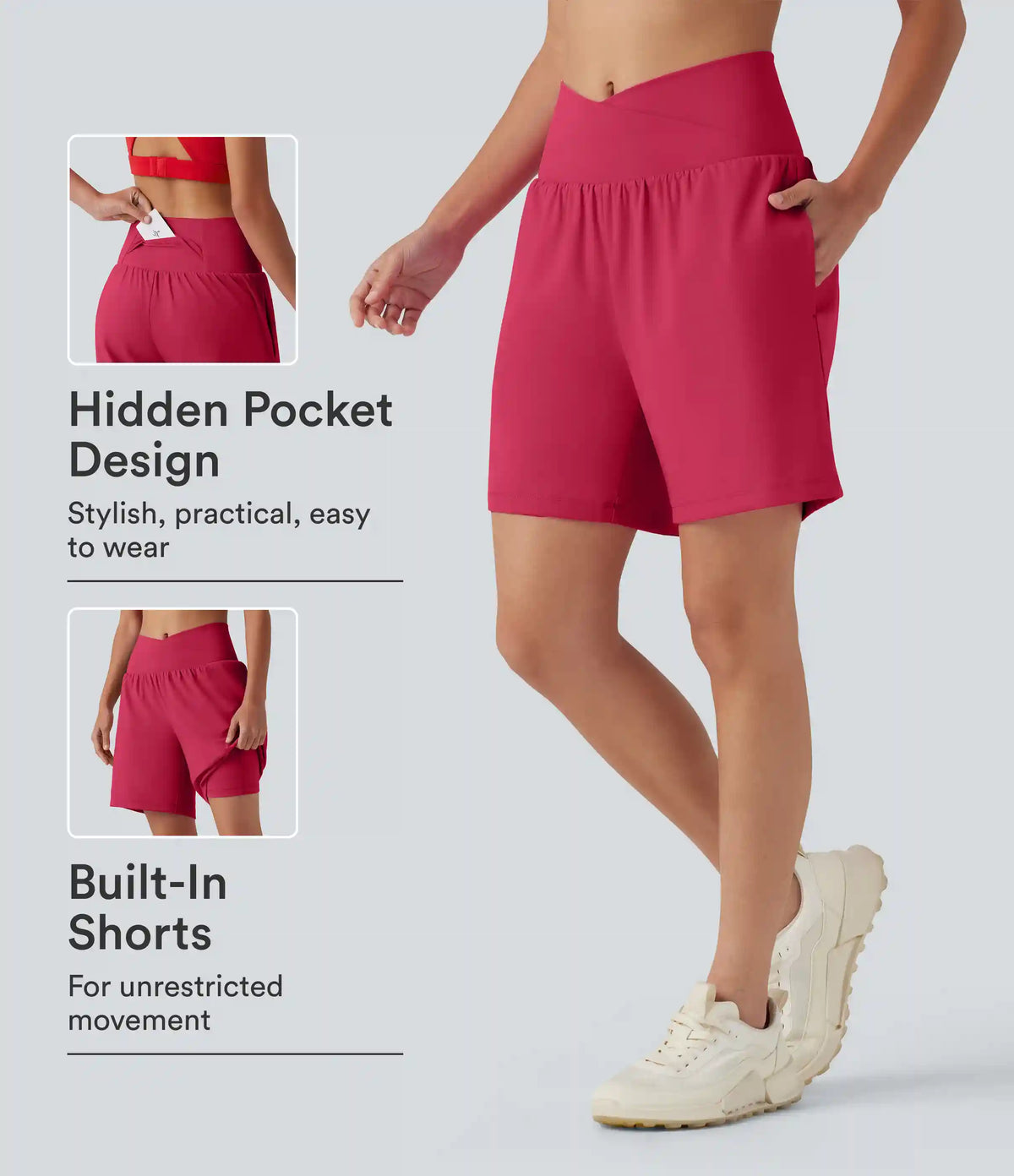 SoftlyZero™ Airy Crossover High Waisted 2-in-1 InstantCool Yoga Shorts 7'' with Pockets