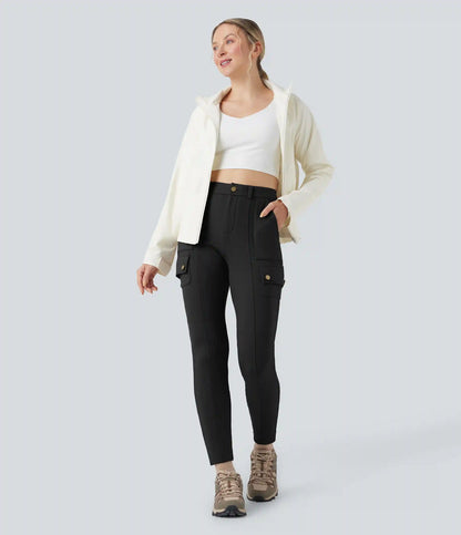 High Waisted Skinny Fleece Hiking Cargo Pants with Pockets
