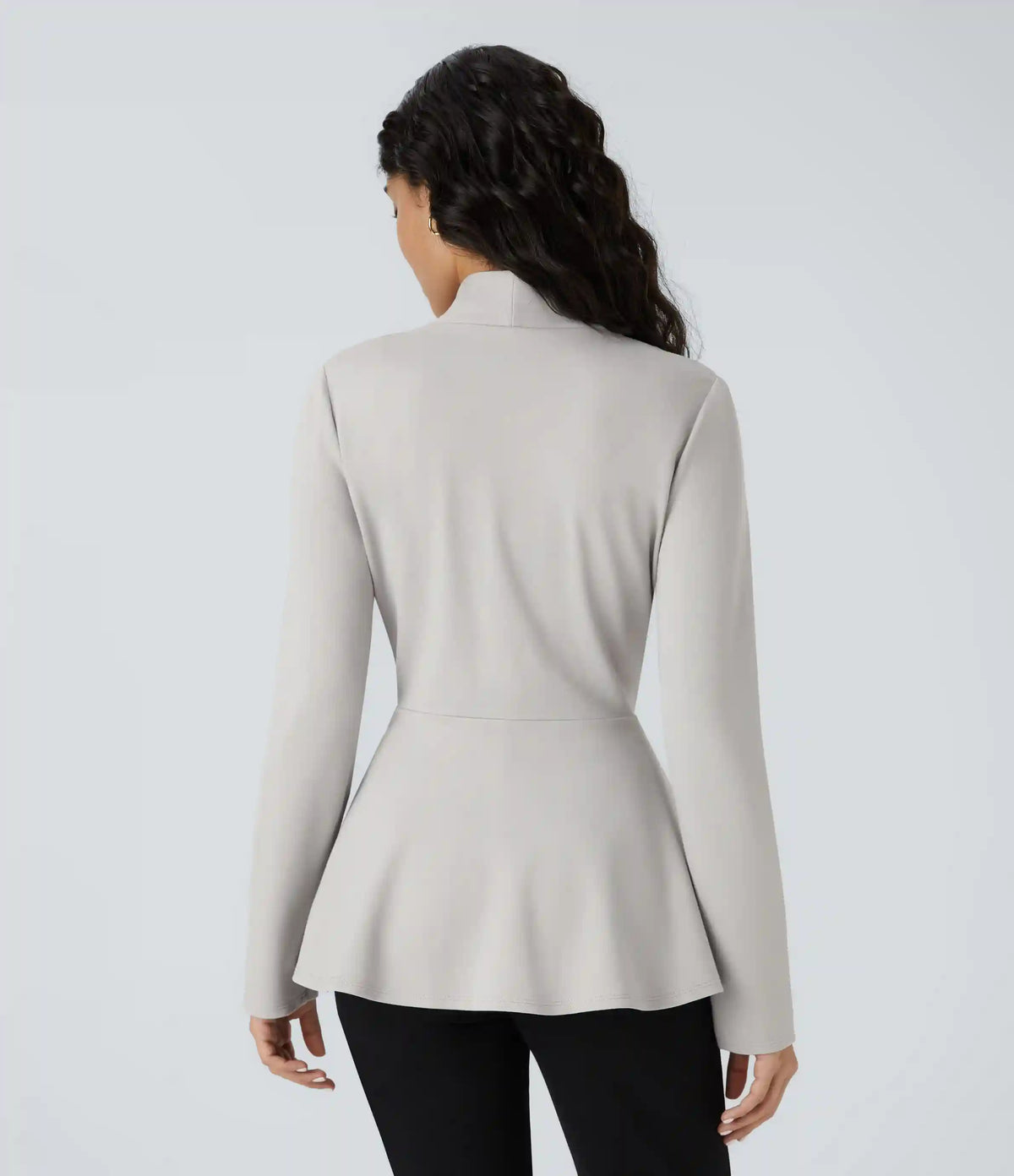 V Neck Single Front Work Peplum Jacket