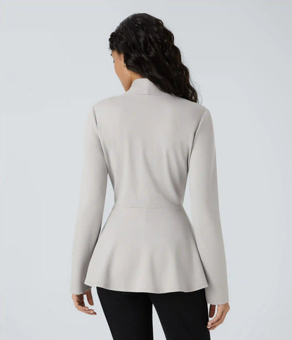 V Neck Single Front Work Peplum Jacket