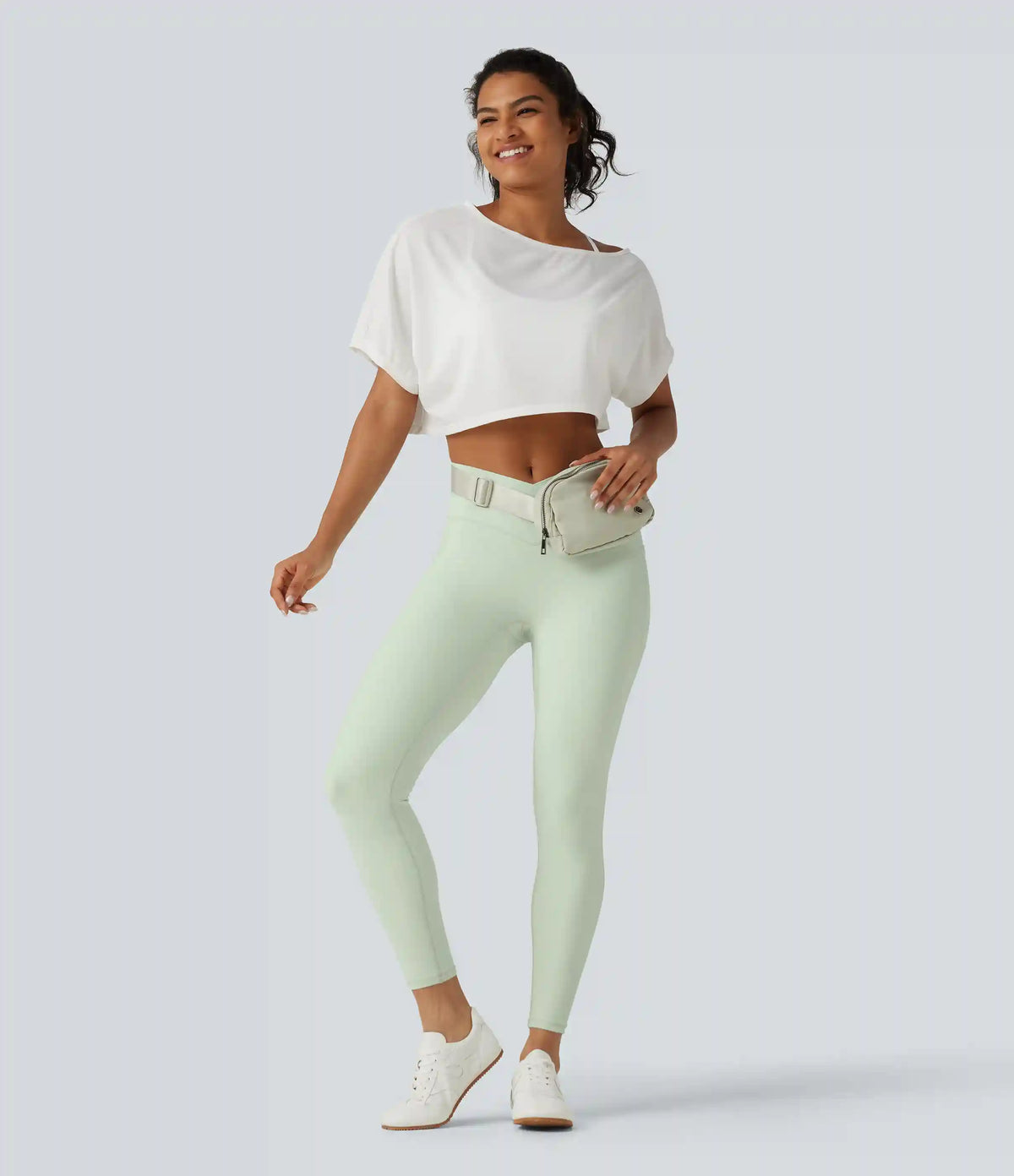 SoftlyZero™ High Waisted Crossover Plain Yoga Leggings with Pockets