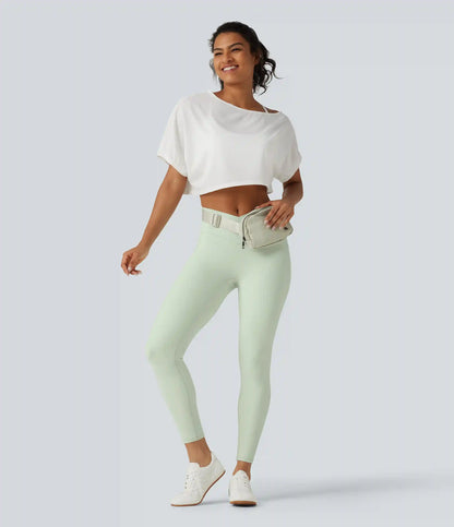 SoftlyZero™ High Waisted Crossover Plain Yoga Leggings with Pockets