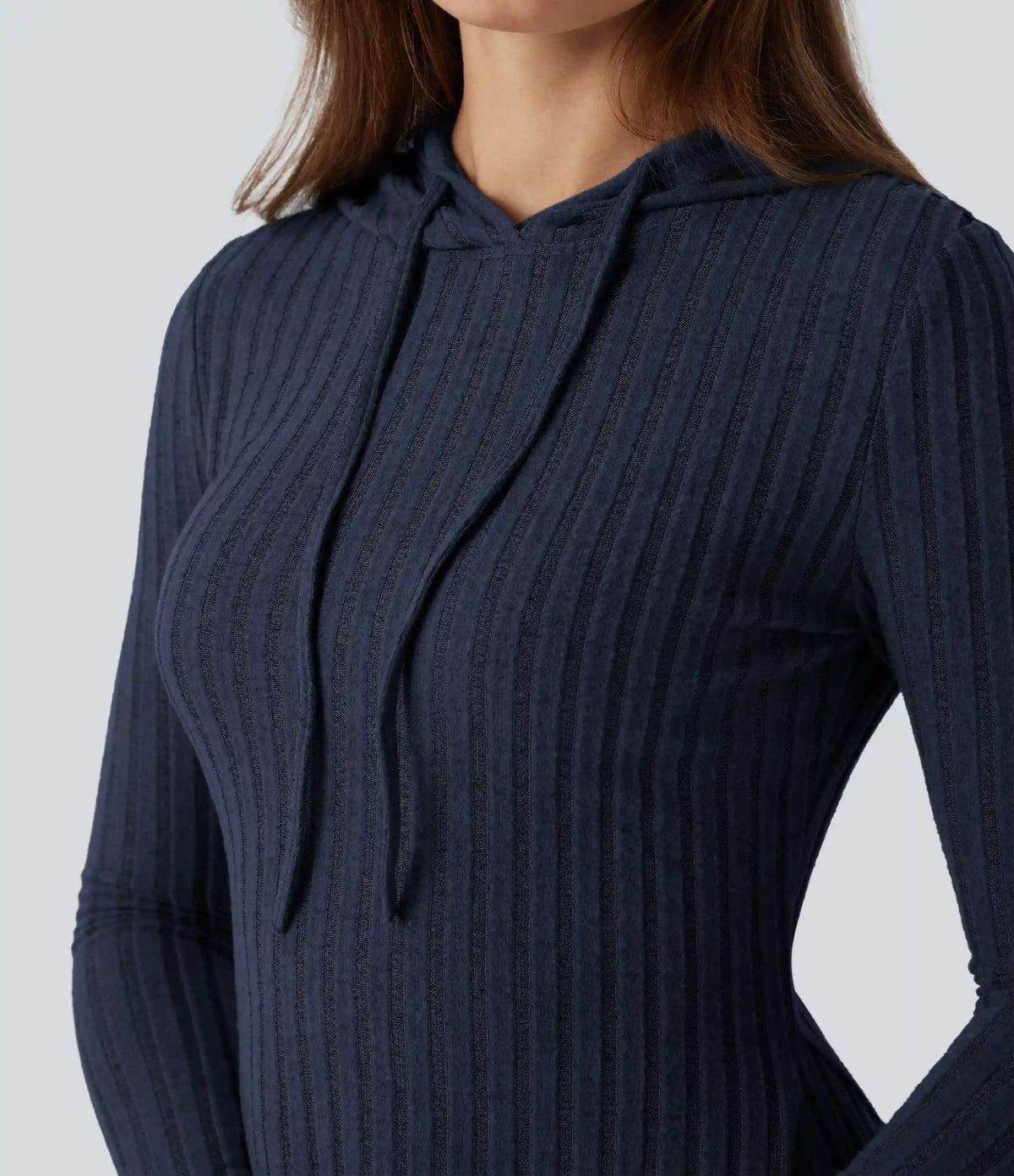 Ribbed Knit Hooded Drawstring Long Sleeve Mini Casual Dress