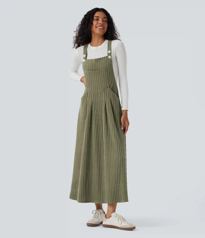Ribbed Knit Casual Pinafore Dress with Pockets