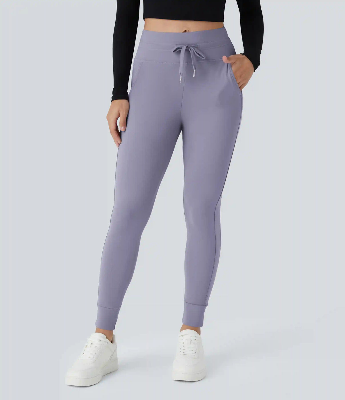 SoftlyZero™ Plush High Waisted Drawstring Pocket Plain Full Length Joggers
