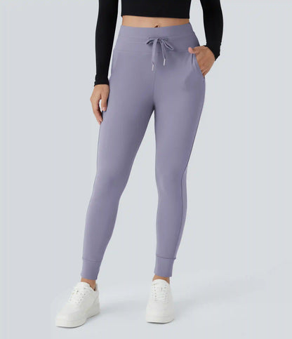 SoftlyZero™ Plush High Waisted Drawstring Pocket Plain Full Length Joggers