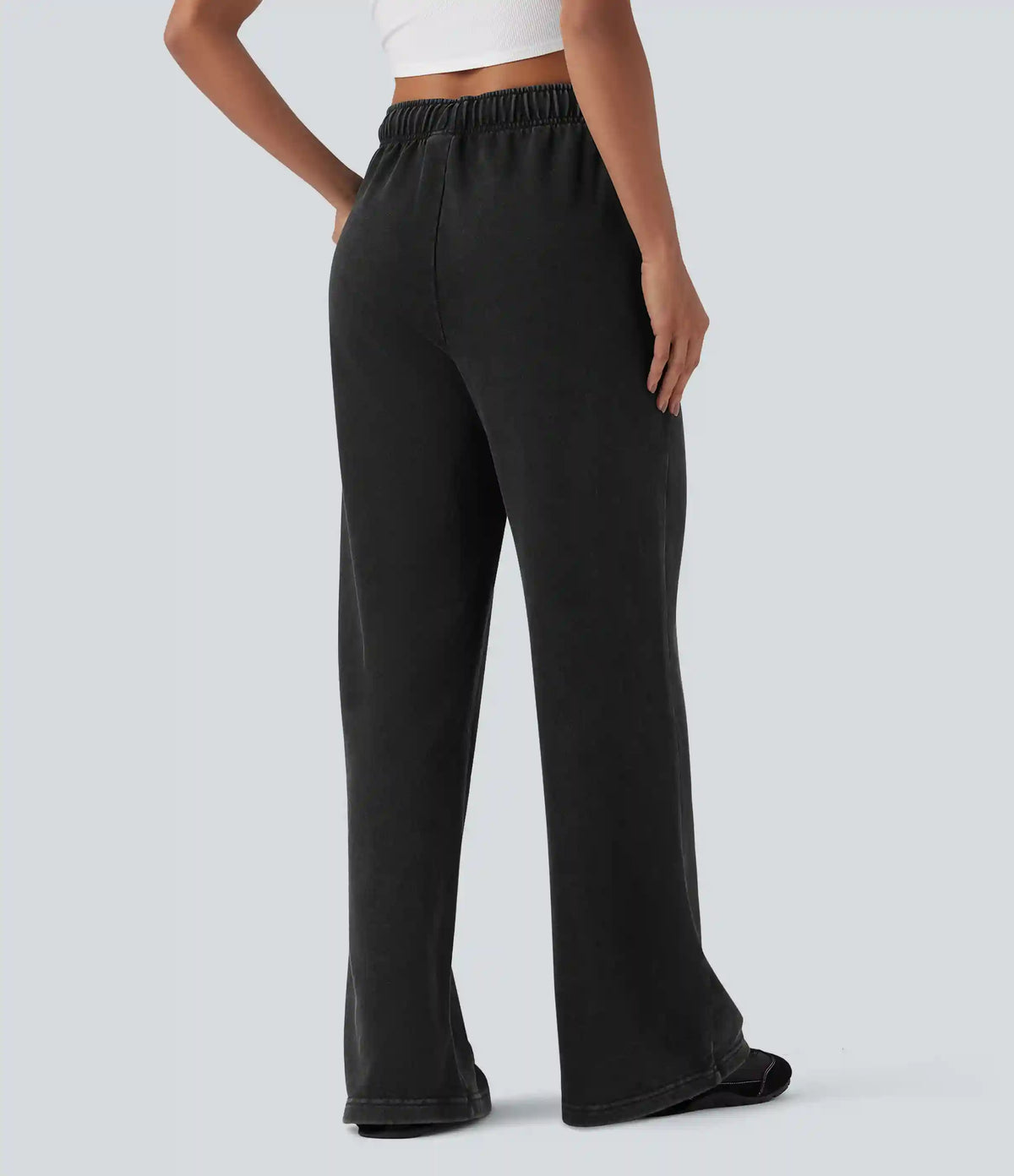 High Waisted Drawstring Washed French Terry Casual Cotton Pants with Pockets