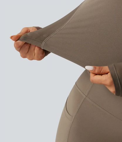 Round Neck Long Sleeve Contrast Mesh InstantCool Quick Dry Yoga Sports Top