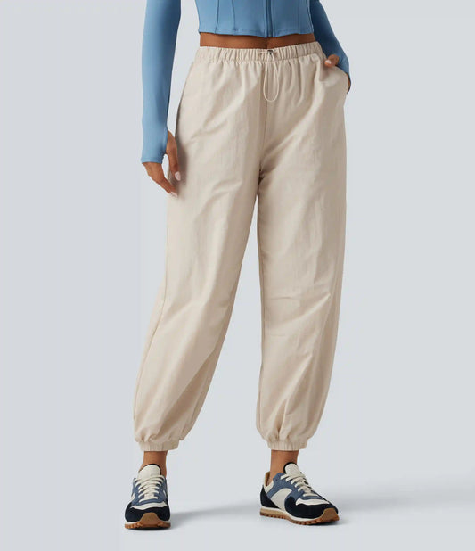 Durable Water Repellent Mid Rise Drawstring Barrel Leg Hiking Jogger with Pockets