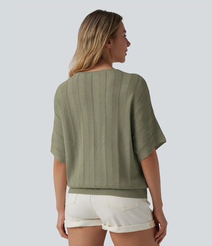 V Neck Short Sleeve Casual Sweater