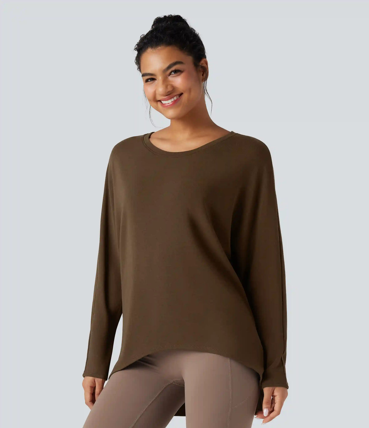 Scoop Neck Long Sleeve High-Low Oversized Thermal Casual Top