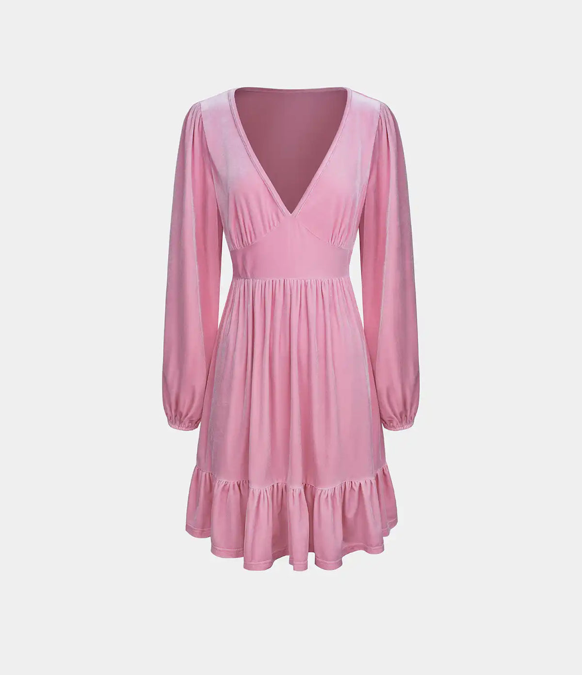 Everyday Deep V Neck Long Sleeve Ruffled Hem Velvet Mini Chill Dress