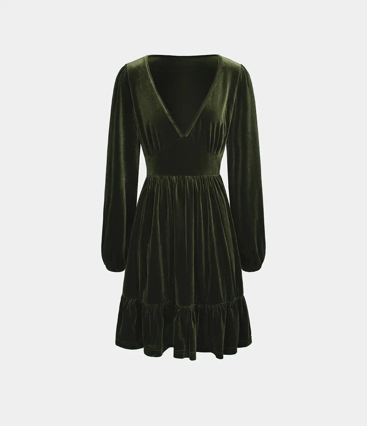 Everyday Deep V Neck Long Sleeve Ruffled Hem Velvet Mini Chill Dress